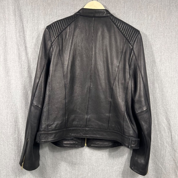 Cole Haan 100% Lambskin Full Zip Moto Jacket No Size Snap Collar Biker Grunge - Picture 4 of 11